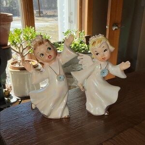 Vintage Lefton Dancing Angels Figurines – Iridescent Dress, Spaghetti Trim